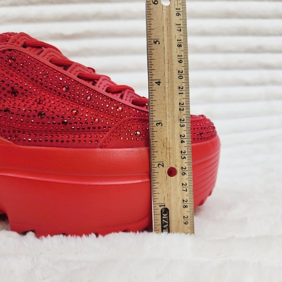 Cush Baby 2 Ruby Red Rhinestone Platform Sneakers - Tennis Shoes - Picture 13 of 14